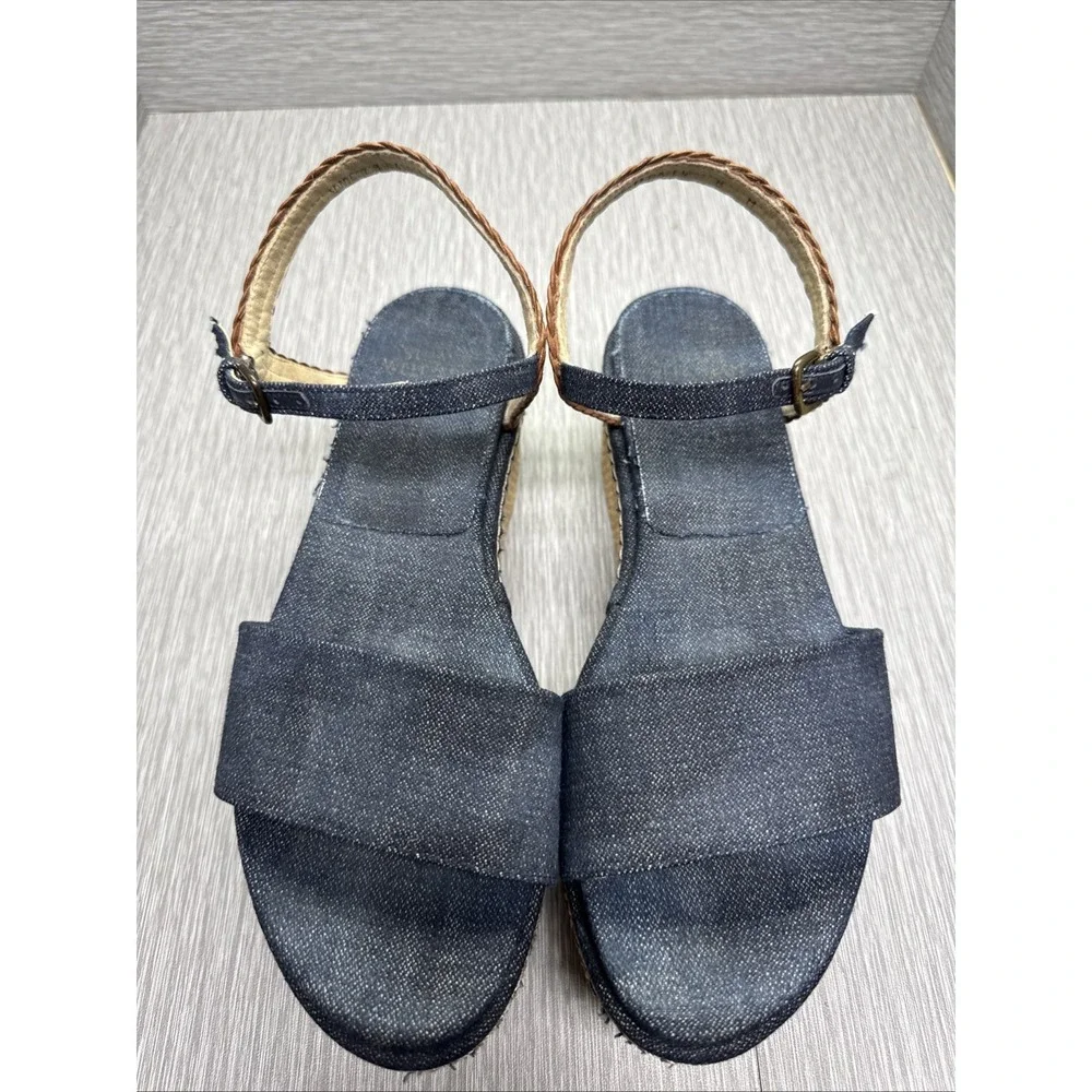 Stuart Weitzman‎ Espadrille Wedge Blue Ankle Strap Sandals Women 8 Boho